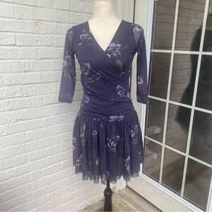 GANNI Etsu Mesh Surplice Floral Dress Lightly Pleated Wrap Front Ballercore S